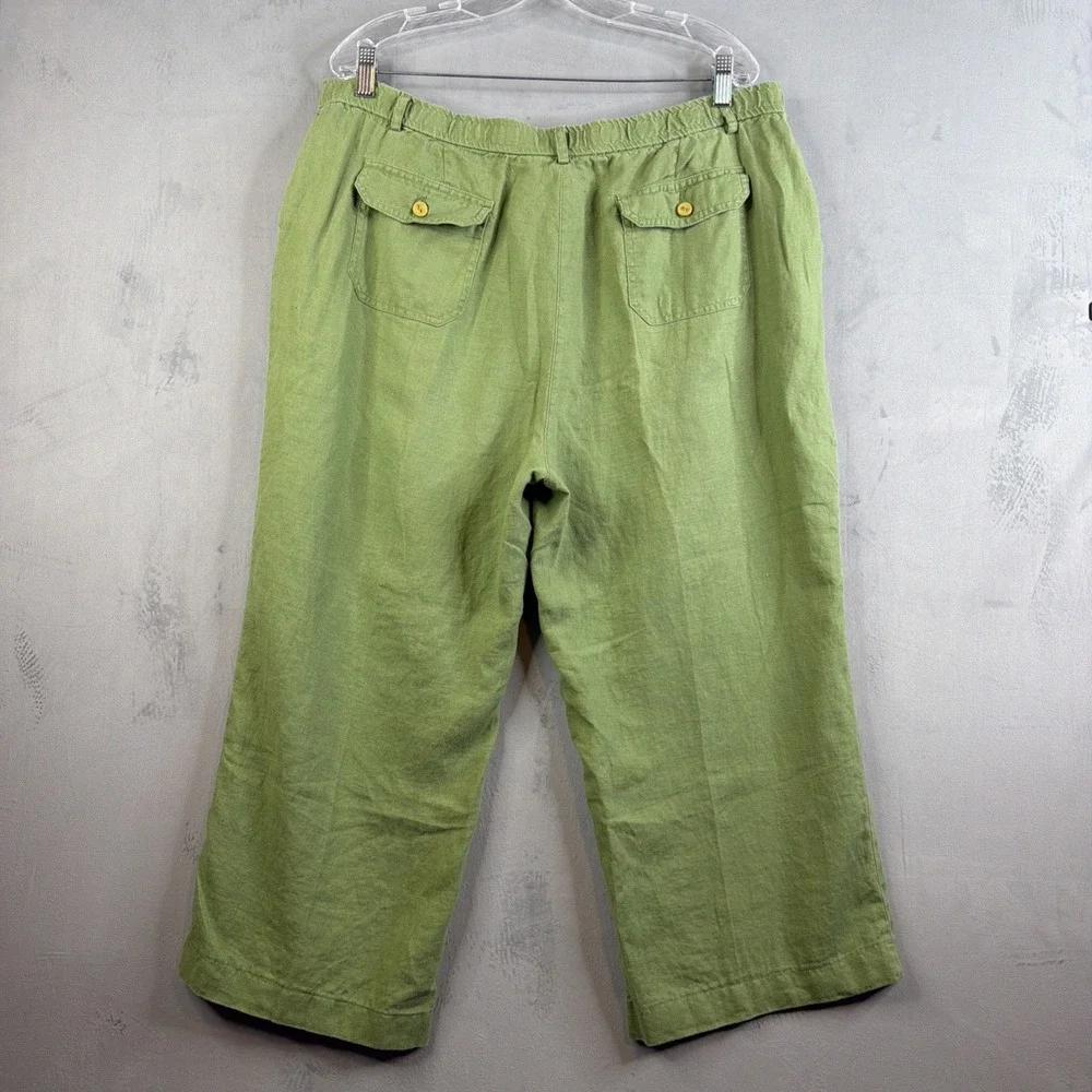 JM Collection Linen Pants Womens 18 Green Cropped Wide Leg Pull On - Picture 4 of 5